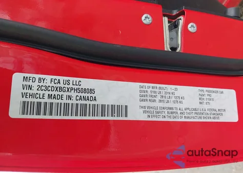 2023 Dodge Charger Sxt z USA, uszkodzony, nr VIN 2C3CDXBGXPH508085